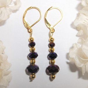 Dark Purple & Gold Earrings Dangle Drop NWT 6394